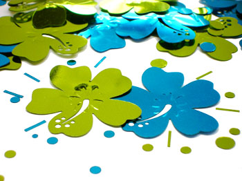 Hibiscus Confetti, Blue and Lime Green